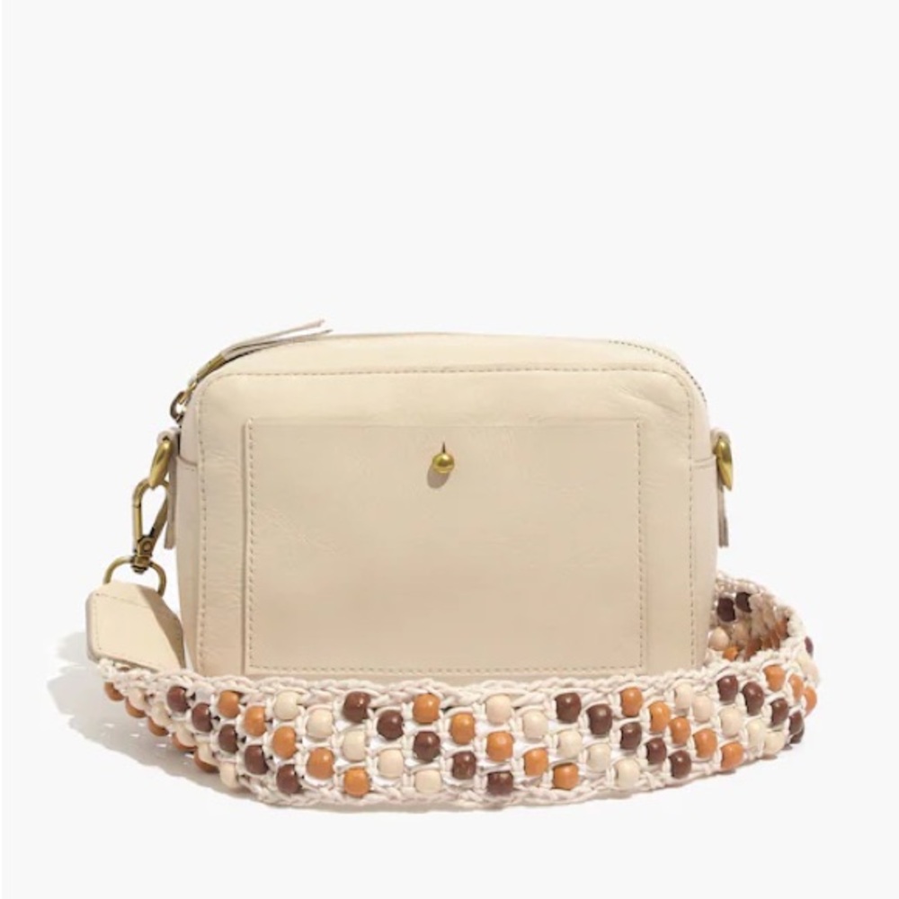 Madewell Cream Leather Crossbody Bag with Beaded Strap